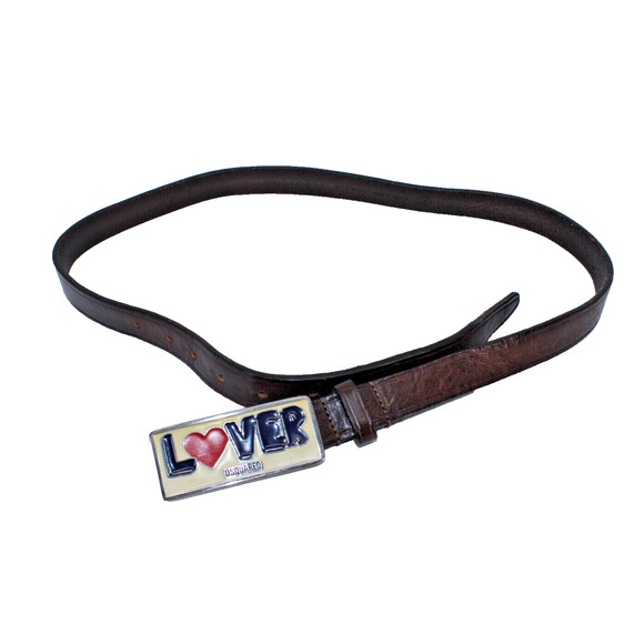 B0 Vintage Dsquared2 LOVER Buckle Brown Belt Size M Waist 35" - 41" - Picture 2 of 4